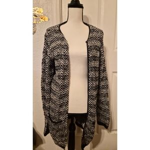 Mavi Monochrome Zigzag Patterned Cotton Fabric Long Sweater MED